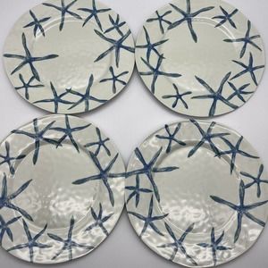 Melamine Starfish Salad Side Dessert Plates Aqua Teal Ocean Blue Sea Life Set 4
